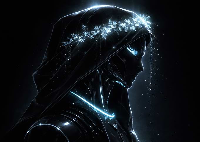 Ethereal Hooded Figure with Glowing Accents
