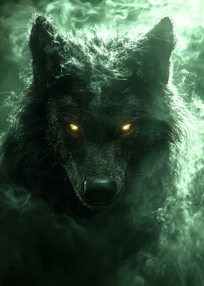 Mystical Wolf in Green Smoke