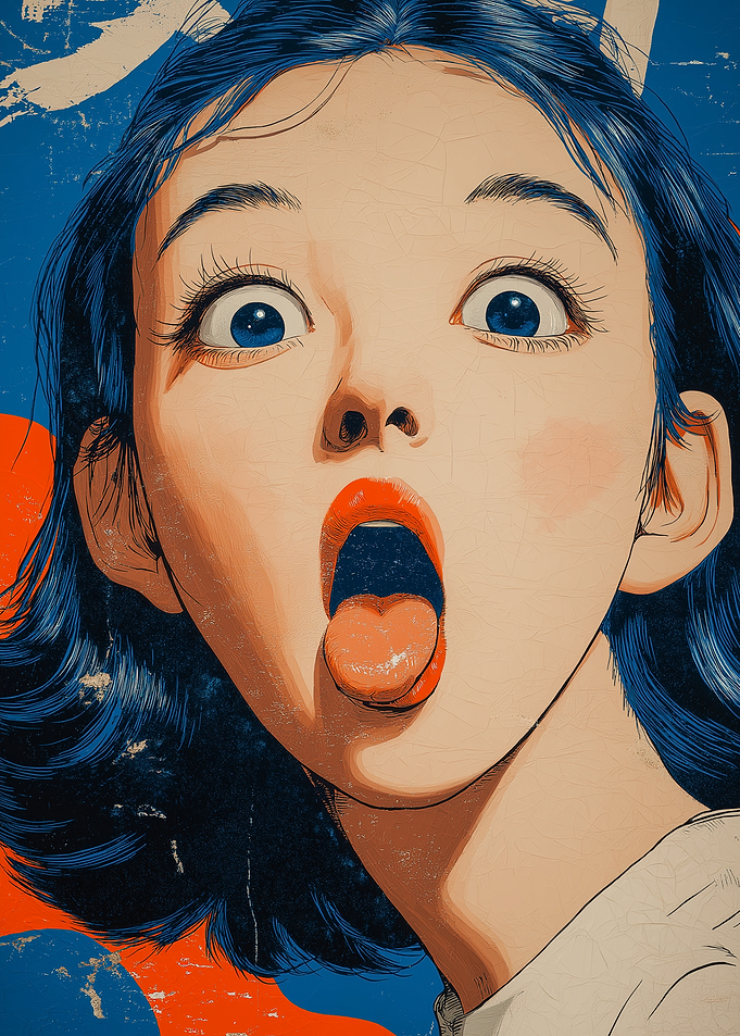 Surprised Woman with Tongue Out Art