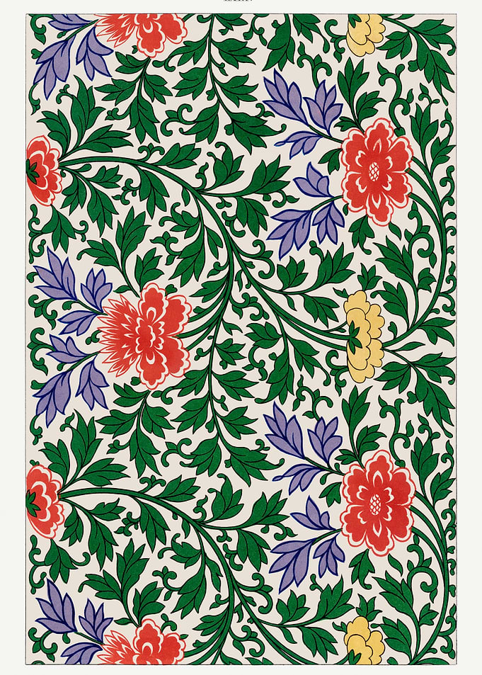 Floral Pattern with Red and Yellow Flowers