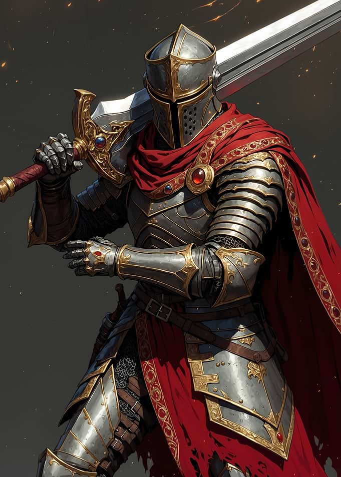 Armored Knight with Greatsword and Red Cape