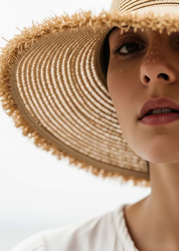 Woman in straw hat, close-up portrait