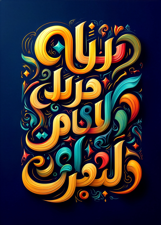 Arabic Calligraphy Art on Dark Blue
