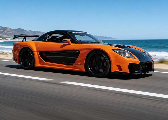 Orange and Black Mazda RX-7 Veilside