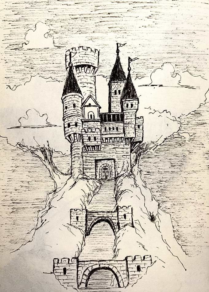Fantasy Castle Ink Drawing
