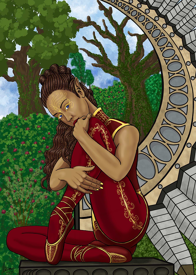 Elf in Red Dress Digital Art