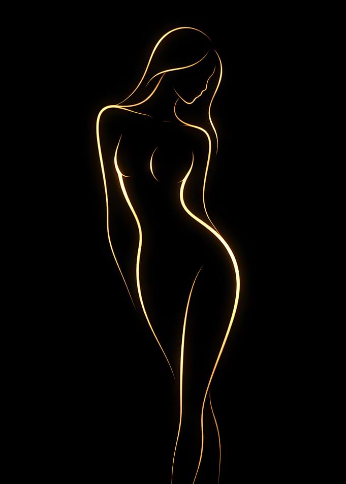 Golden Woman Silhouette on Black Background