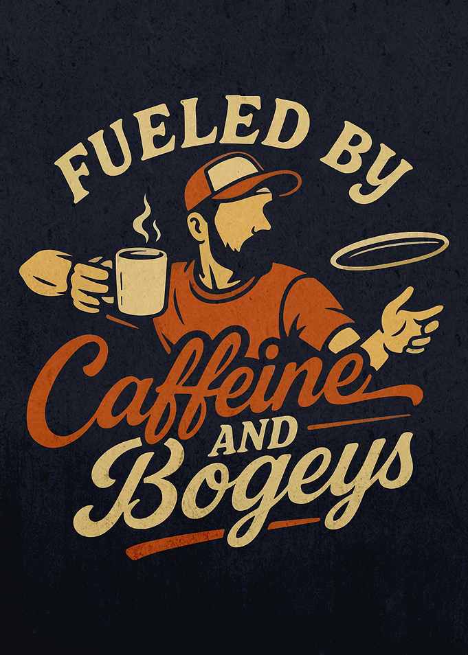 Funny vintage disc golf quote, Fueled by Caffeine and Bogeys