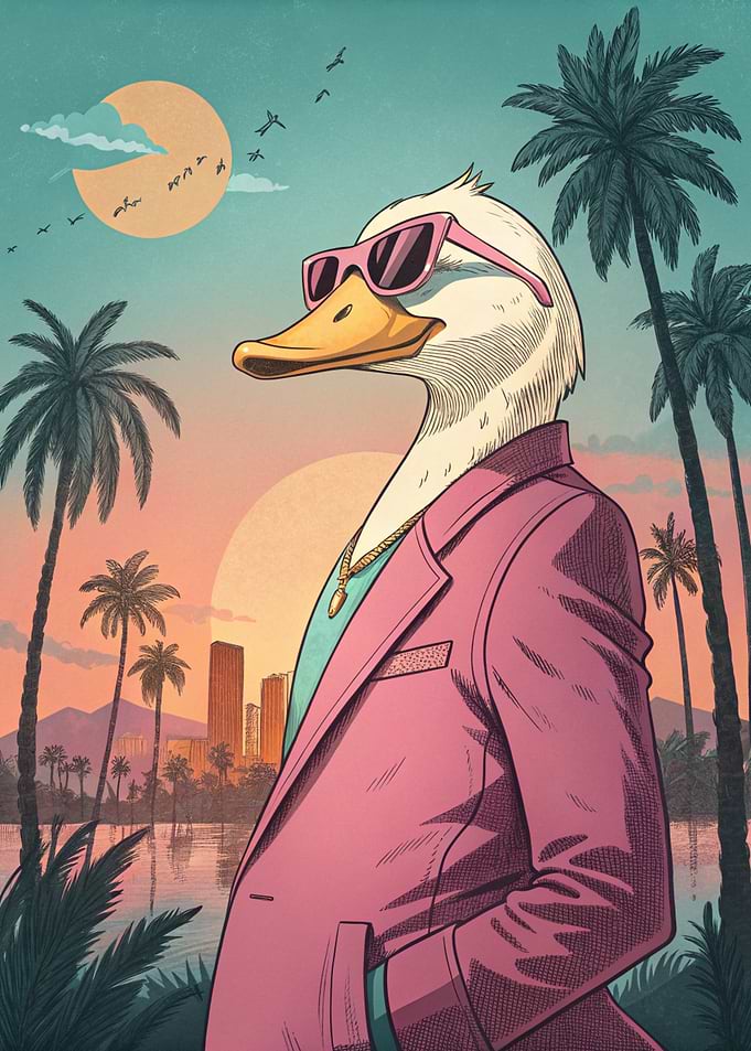 Duck in Pink Suit with Sunglasses
