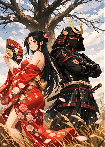 Samurai and Geisha in a Field
