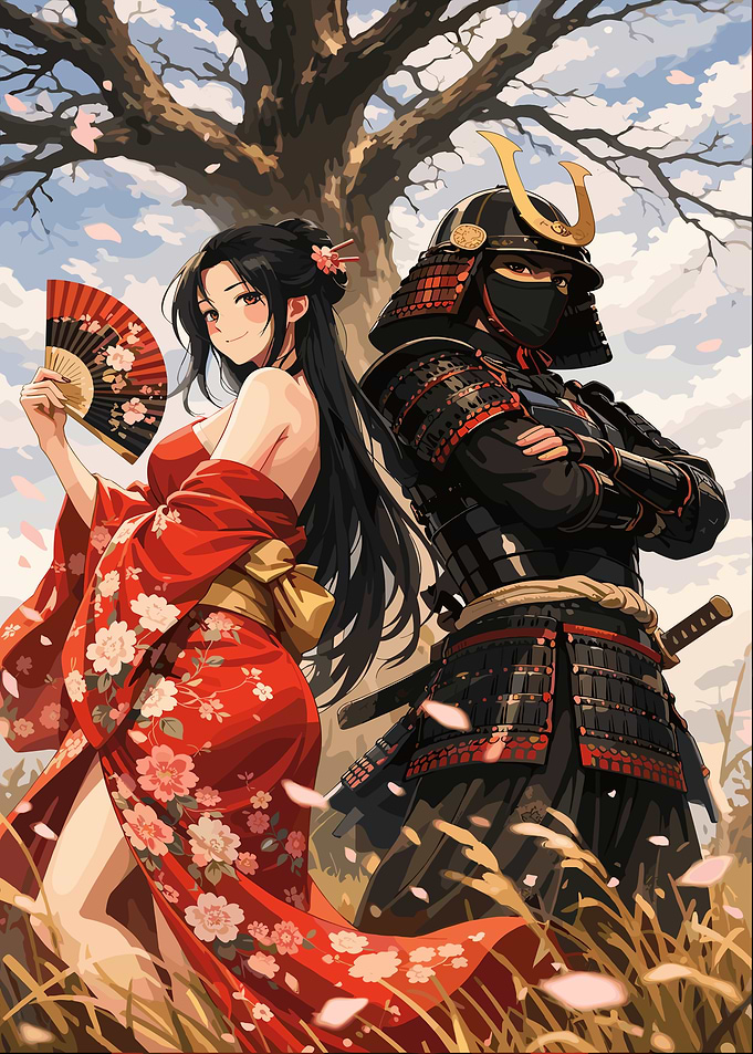 Samurai and Geisha in a Field