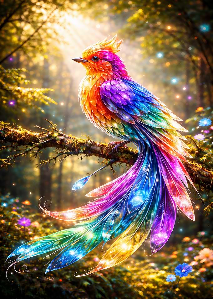 Rainbow Bird in Enchanted Forest