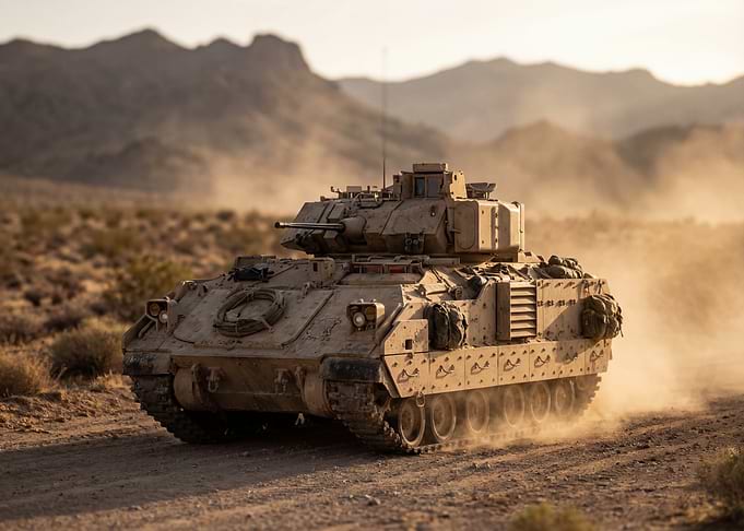 Bradley Fighting Vehicle in Desert Landscape