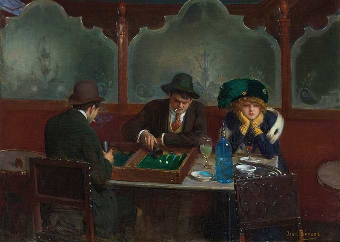 Backgammon Game in a Cafe Painting