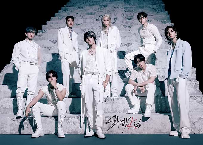 Stray Kids group photo on stairs
