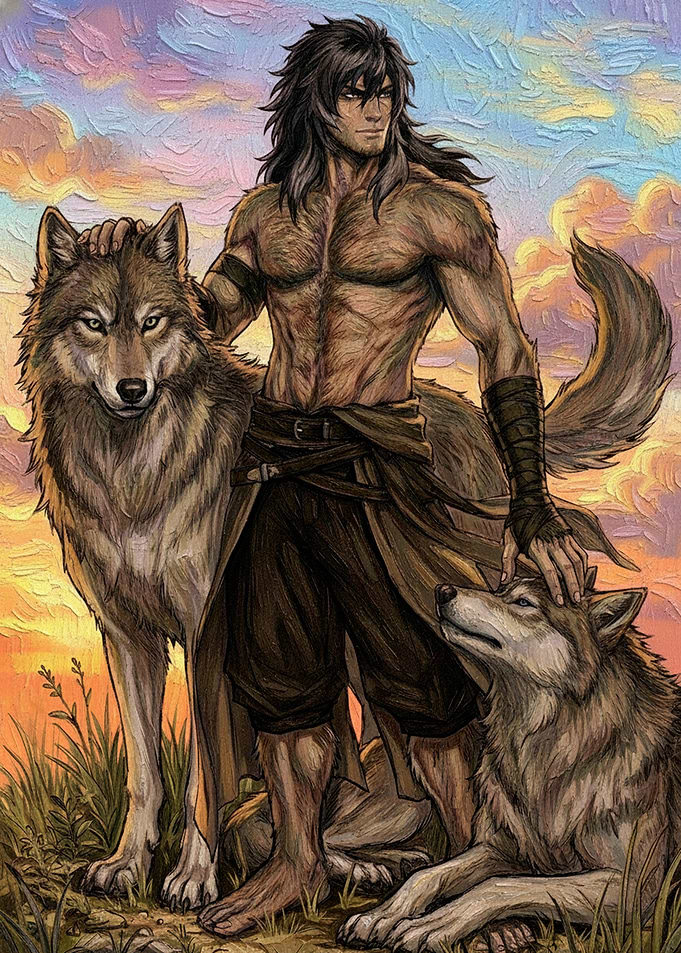Man and Wolves Fantasy Art
