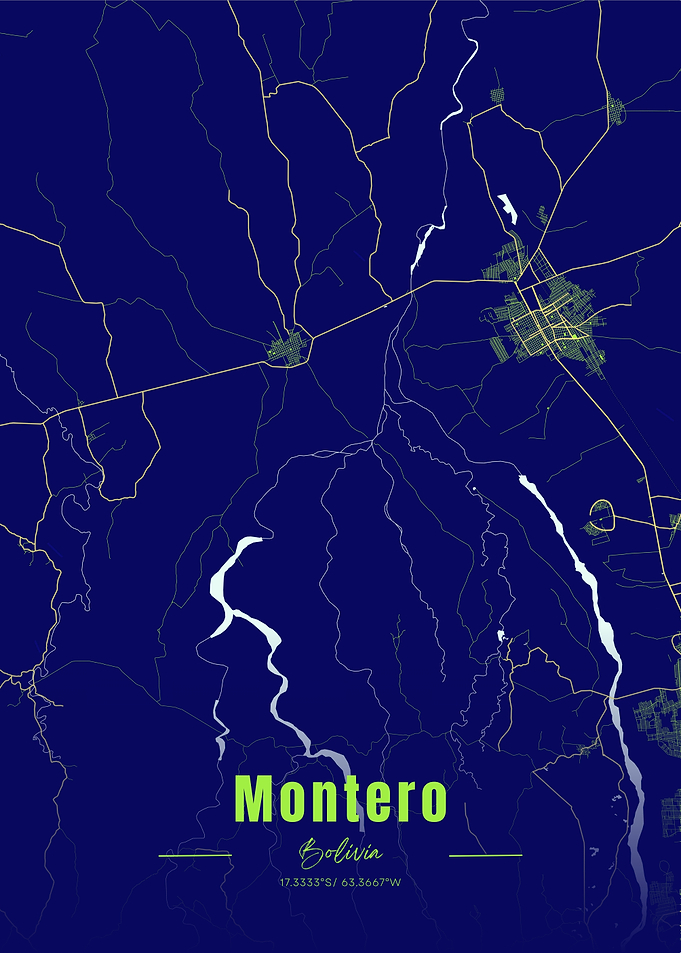 Montero, Bolivia Map Art