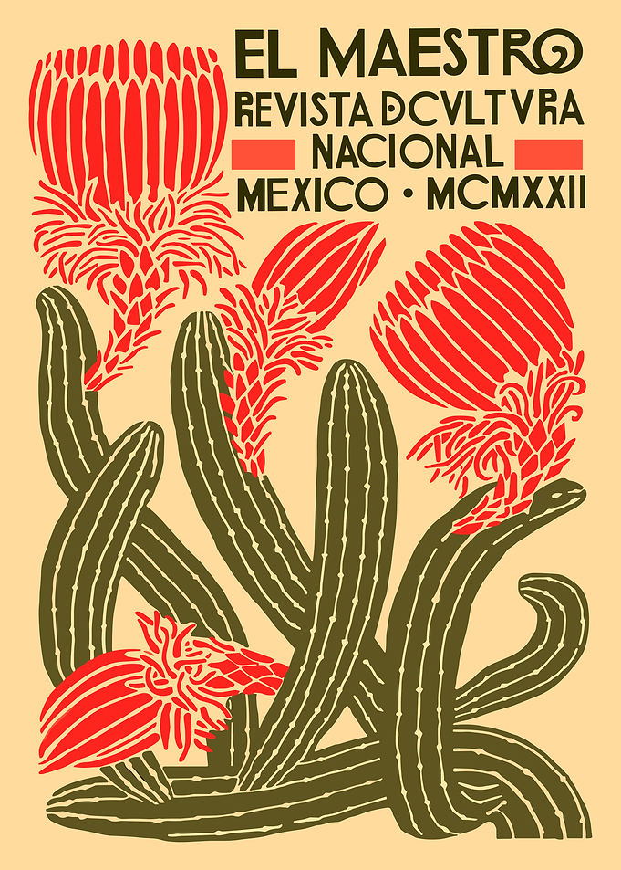 El Maestro Cactus Poster, Vintage Mexican Art Print, Retro National Culture Wall Decor