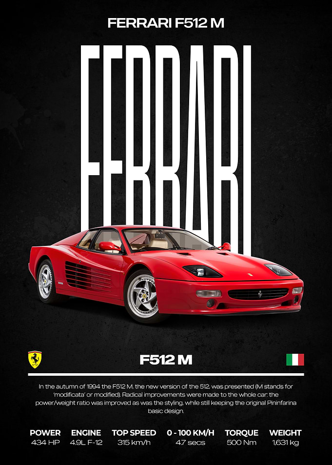 Ferrari F512 M Car Poster