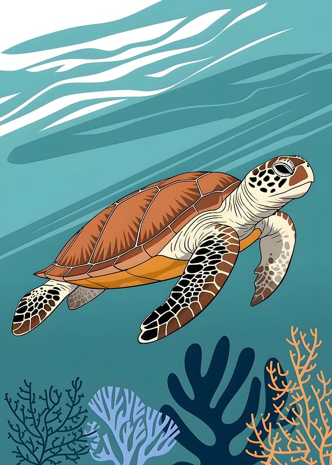 Sea Turtle Swimming Underwater Illustration