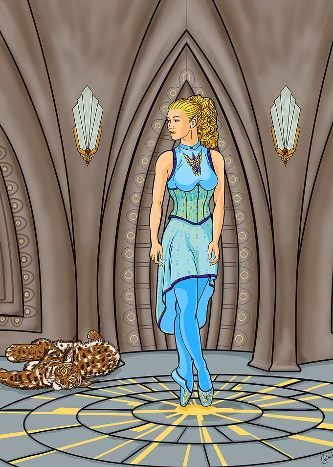 Blonde Ballerina with Lynx in Temple