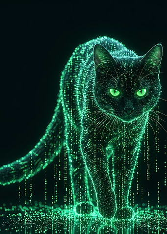 Cyberpunk Cat with Binary Code