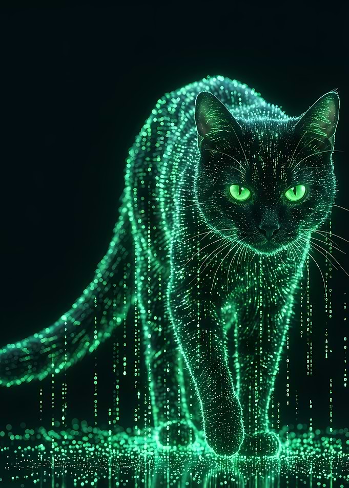 Cyberpunk Cat with Binary Code