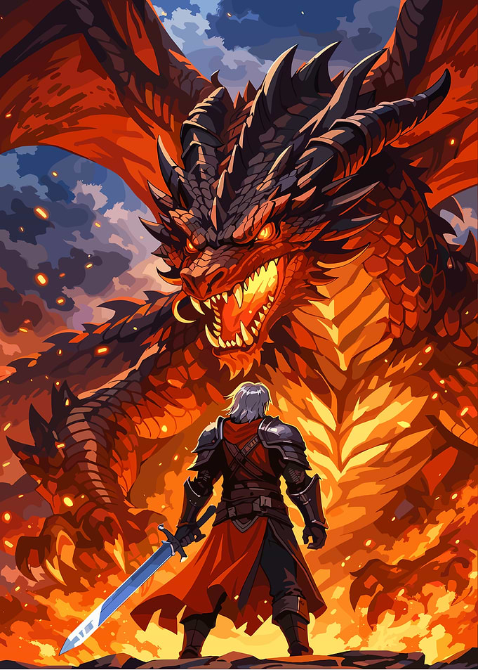 Knight Facing a Fiery Dragon