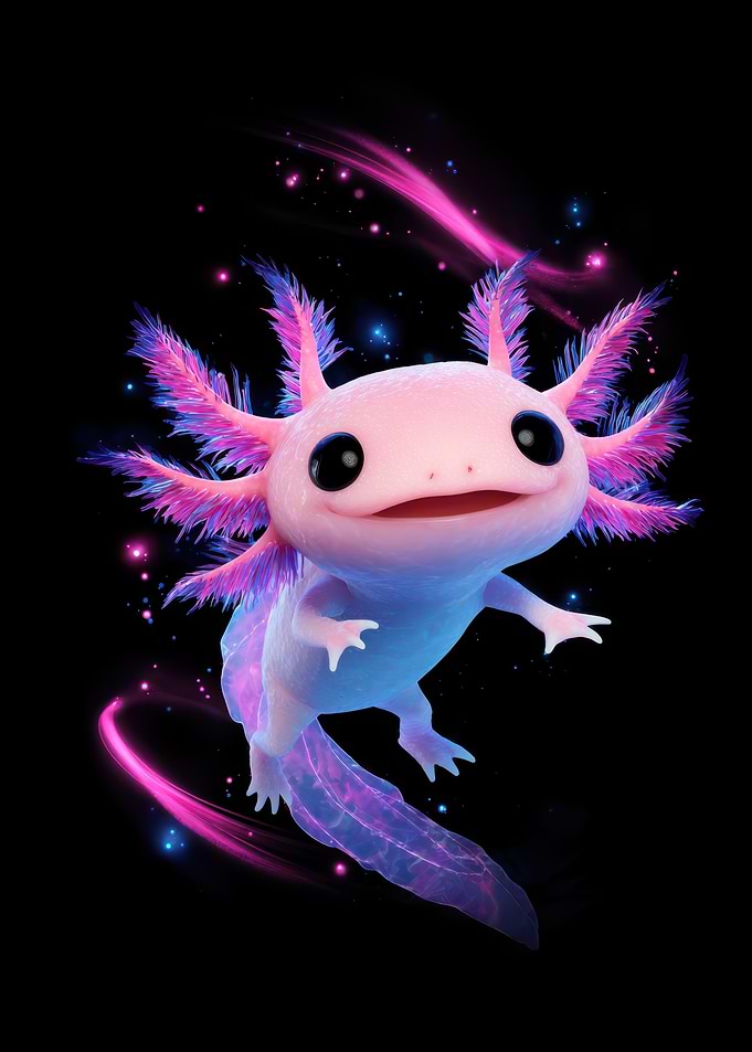 Cute Axolotl with Neon Lights