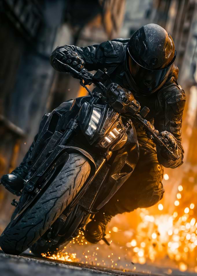 Motorcycle Rider Sparks Dynamic Action