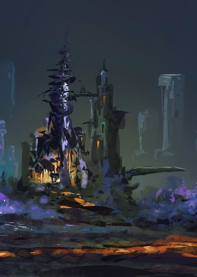 Abstract Fantasy Castle Landscape Painting