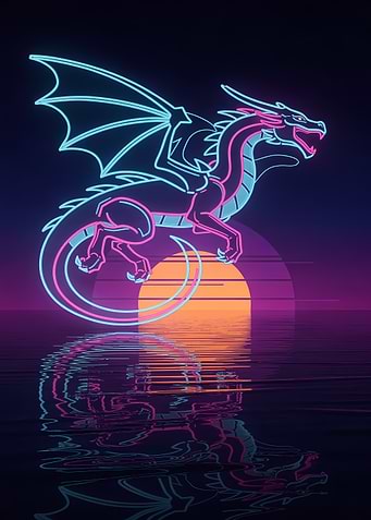 Neon Dragon at Retro Sunset