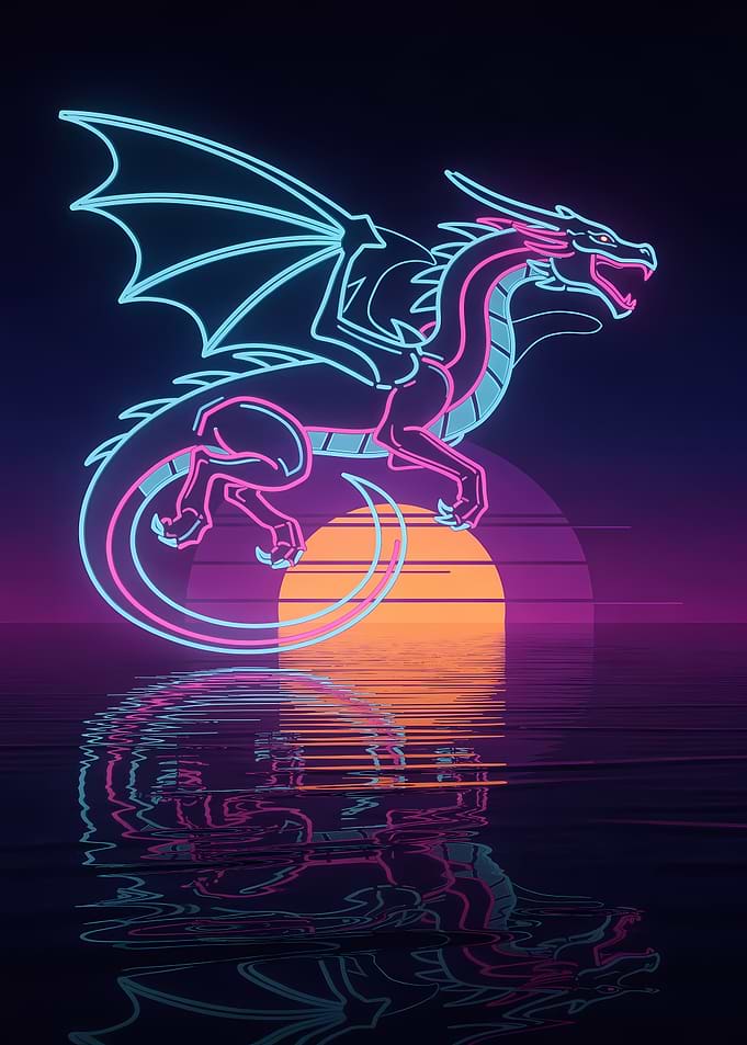 Neon Dragon at Retro Sunset