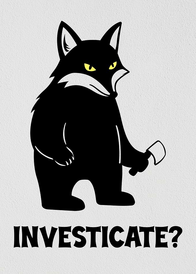 Investigate? Black Fox with Axe Illustration