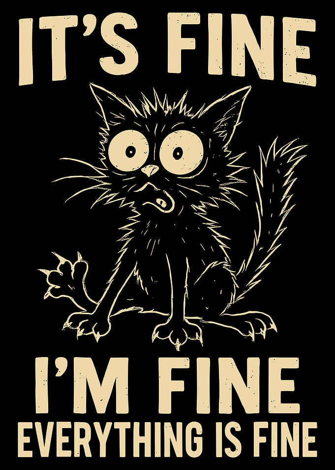 It’s Fine Cat Poster, Funny Black Cat Wall Art, I’m Fine Everything Is Fine Illustration Print