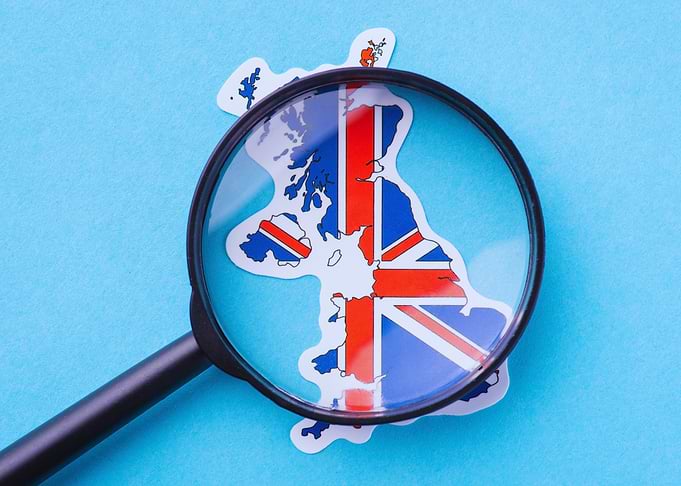 United Kingdom Map with Magnifying Glass