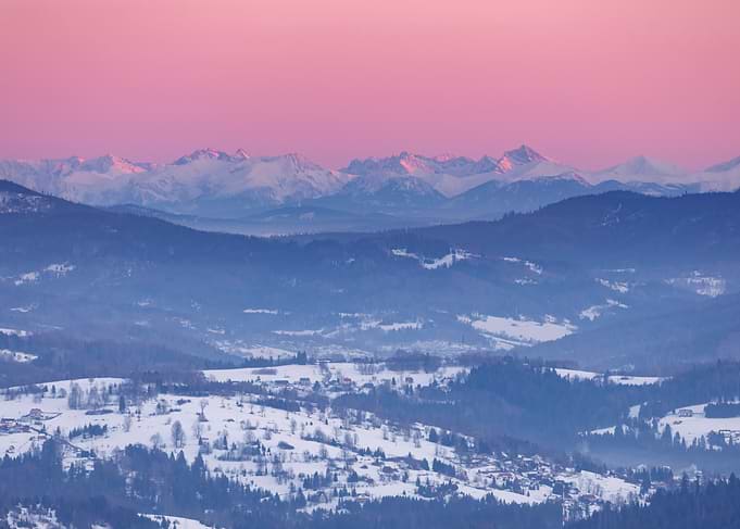 Winter Mountain Landscape at Sunset, Poland