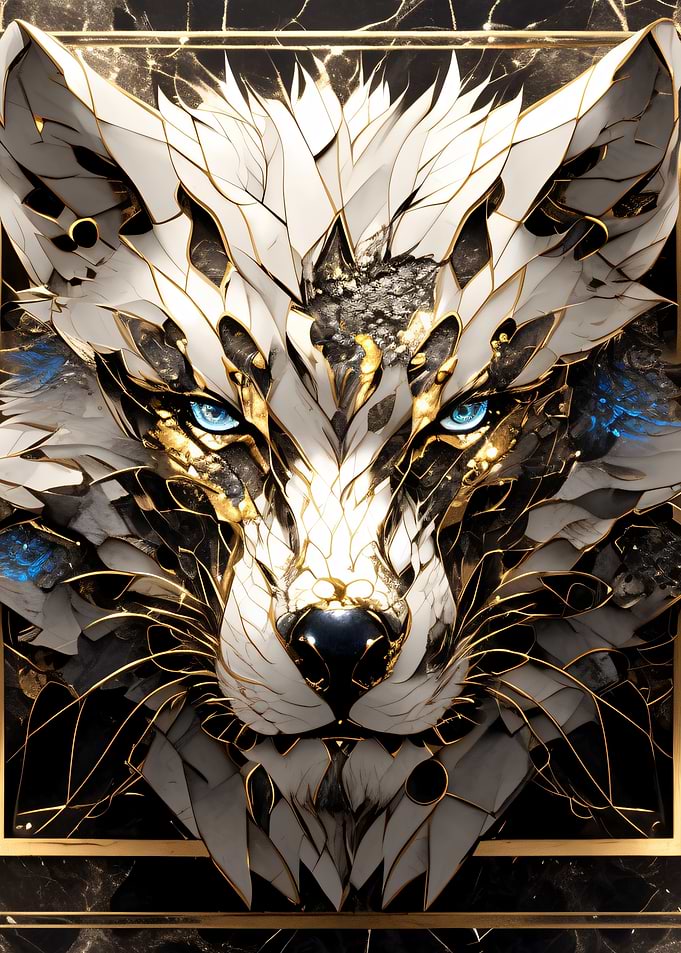 Abstract Wolf Portrait with Gold Accents