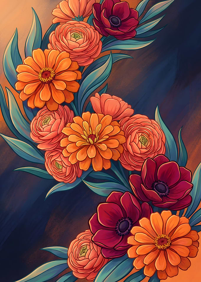 Floral Arrangement with Orange and Red Flowers