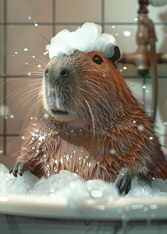 Capybara in Bathtub with Bubbles