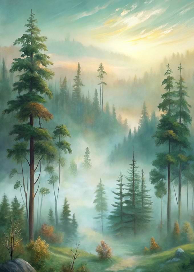 Misty Forest Landscape Painting