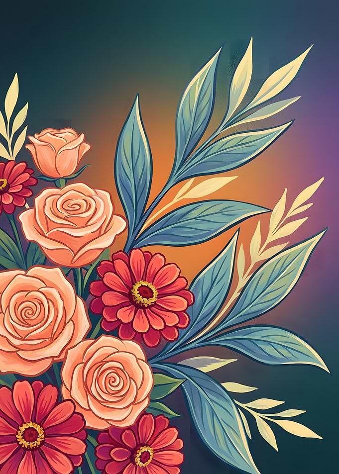 Floral Arrangement with Roses and Daisies