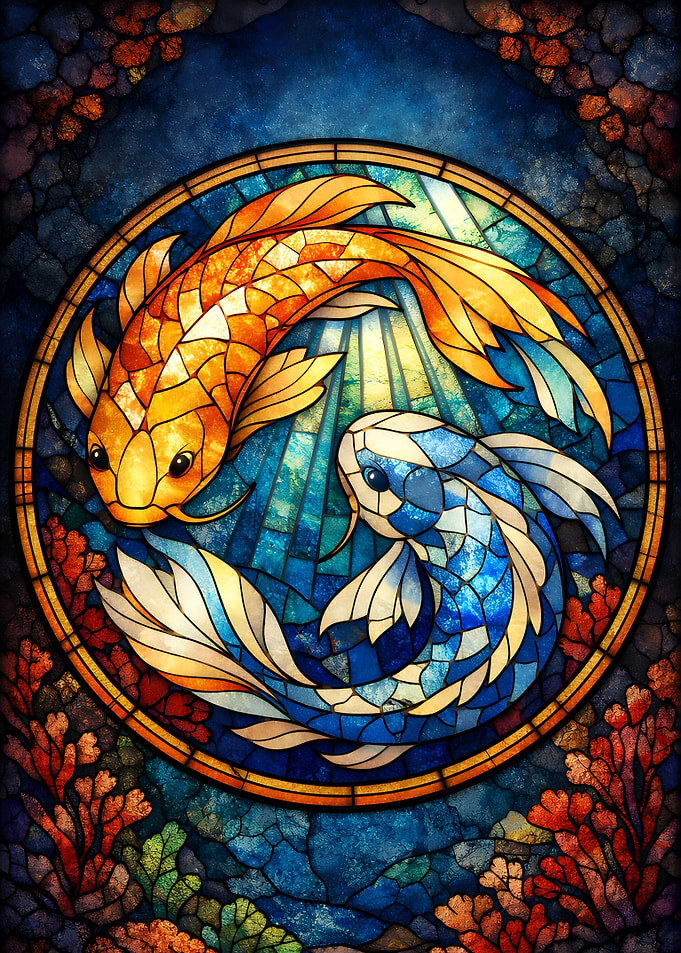 Yin Yang Koi Fish Stained Glass