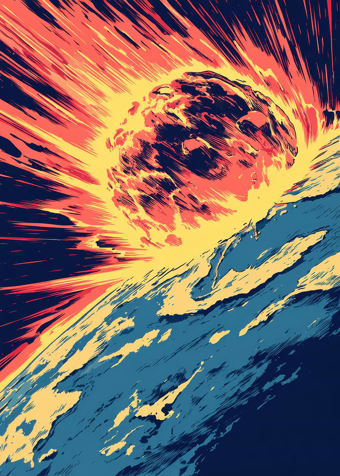 Asteroid Impact Comic Style Illustration