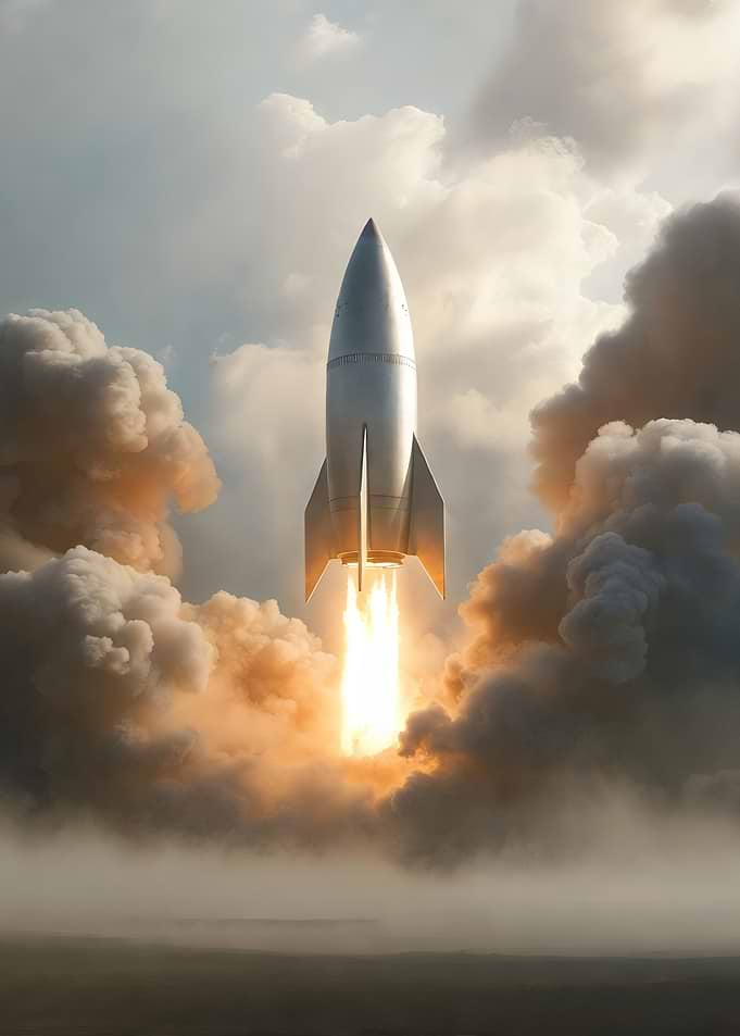 Rocket Launching into Cloudy Sky