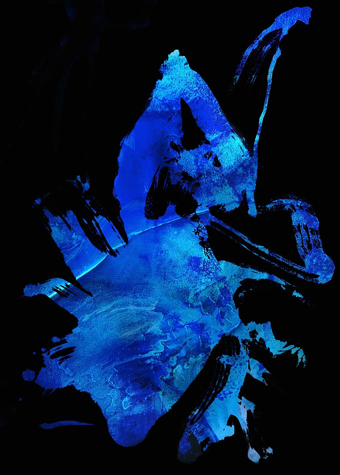 Abstract Blue and Black Ink Painting