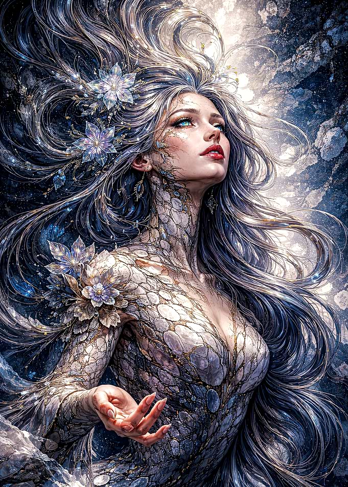 Ethereal Woman with Floral Adornments