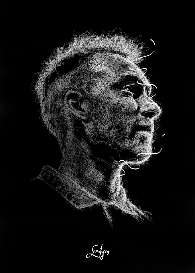 Eriksen Abstract Portrait in White on Black