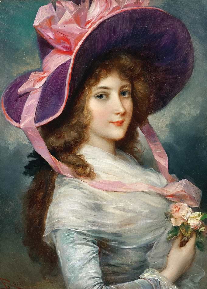 Woman with Hat and Roses Painting