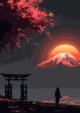 Japanese Landscape with Mount Fuji